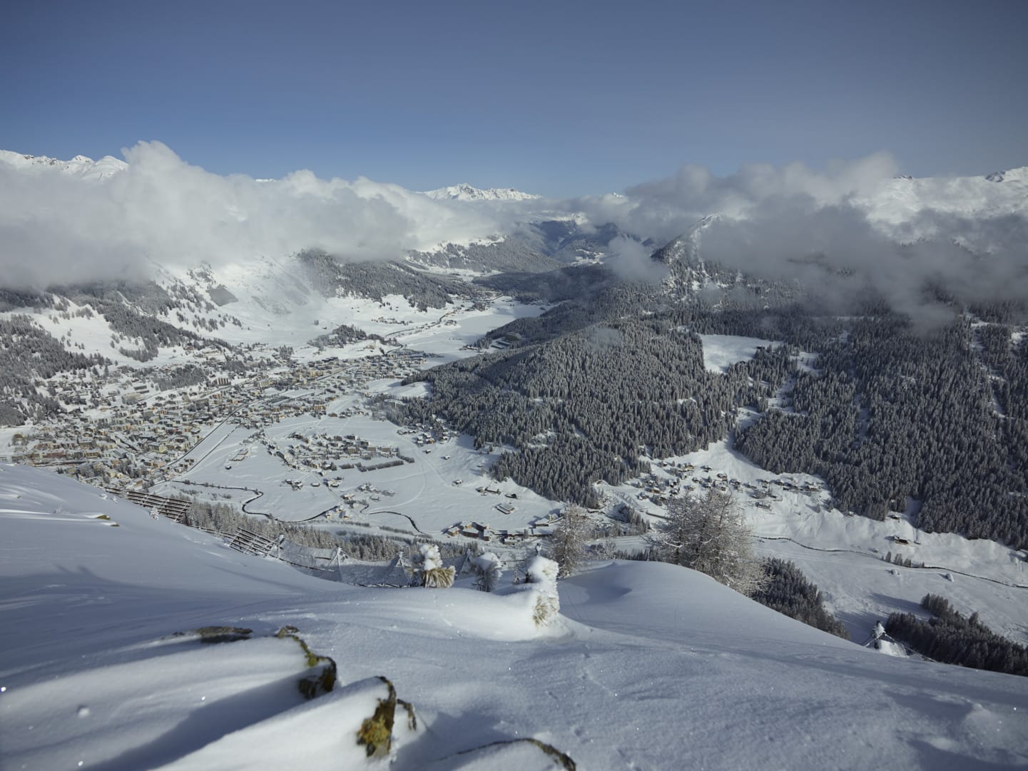 view from top of the mountain from Davos in winter season
